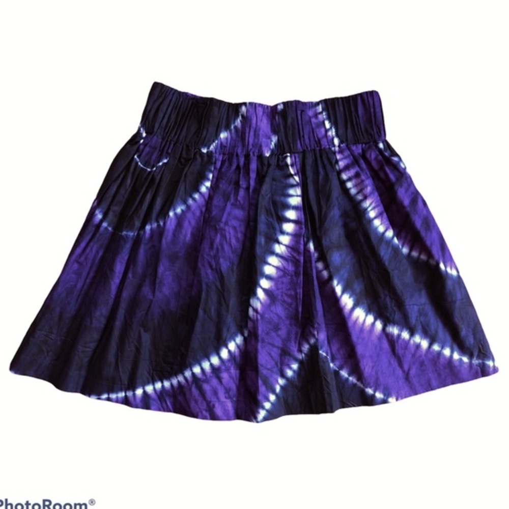 African Skirt Size 14W Indigo Purple High Waist Tie Dyed Cotton Elastic Gathered